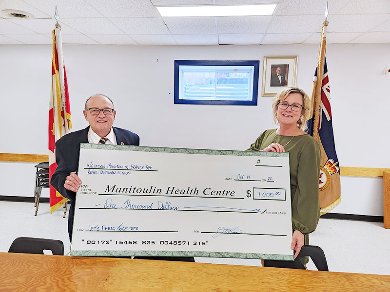 Gore Bay Legion donates $1,000 to the Manitoulin Health Centre