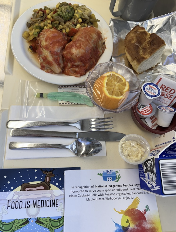 Image of a table at the Weekly Indigenous Meals at MHC featuring the food served.